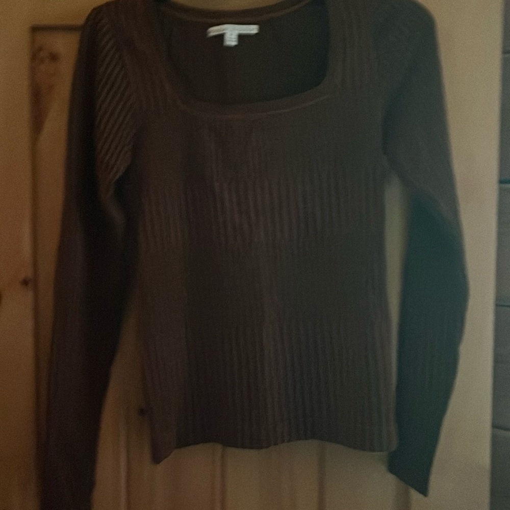 Brown black pin striped top long sleeve wool plysmdide